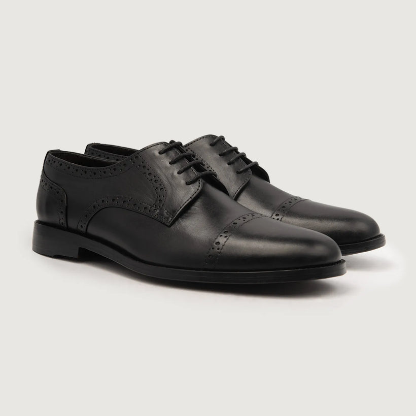 Dirk Brogues Derby Negro Leather Shoes para Hombre