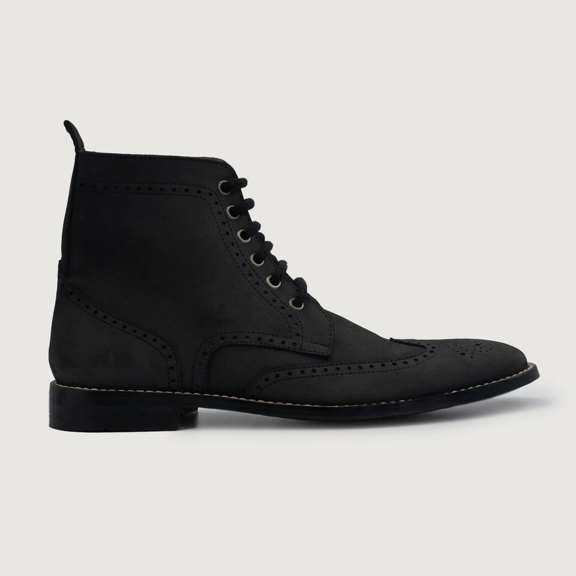 Duster Brogues Derby Negro Nubuck Botas de cuero para Hombre