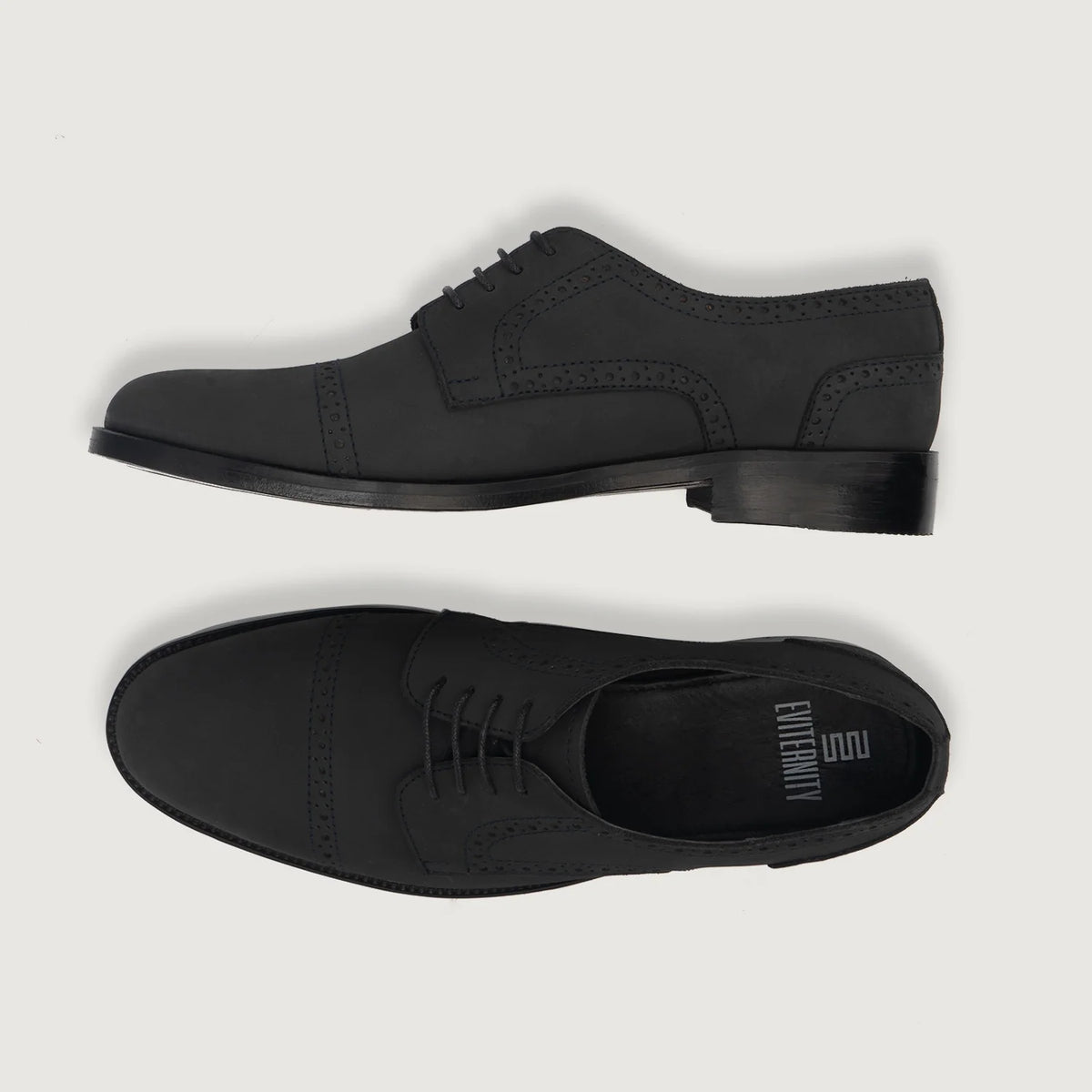 Dirk Brogues Derby Negro Nubuck Zapatos de cuero para Hombre For Men - Contrafuerte de talón reforzado y doble costura de precisión