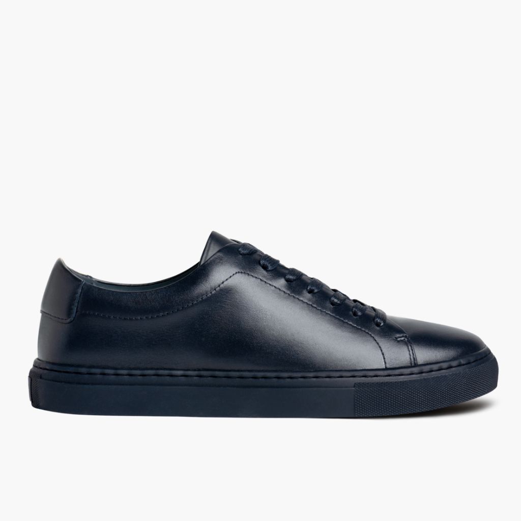 Navy Full-Grain leather Sneakers - Construcción cosida Goodyear y puntera delantera