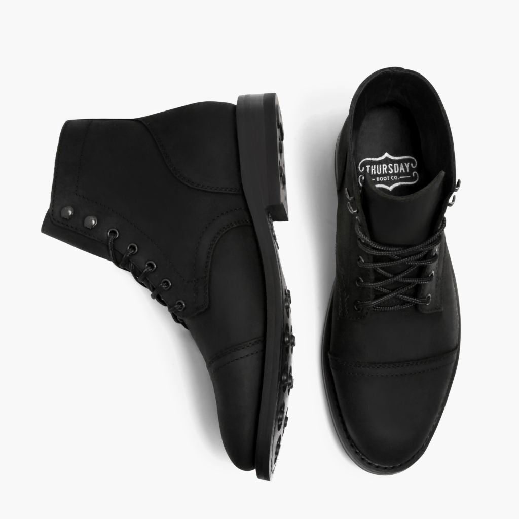 Captain Negro Mate Botas de cuero para Hombre - Contrafuerte de talón reforzado y doble costura de precisión
