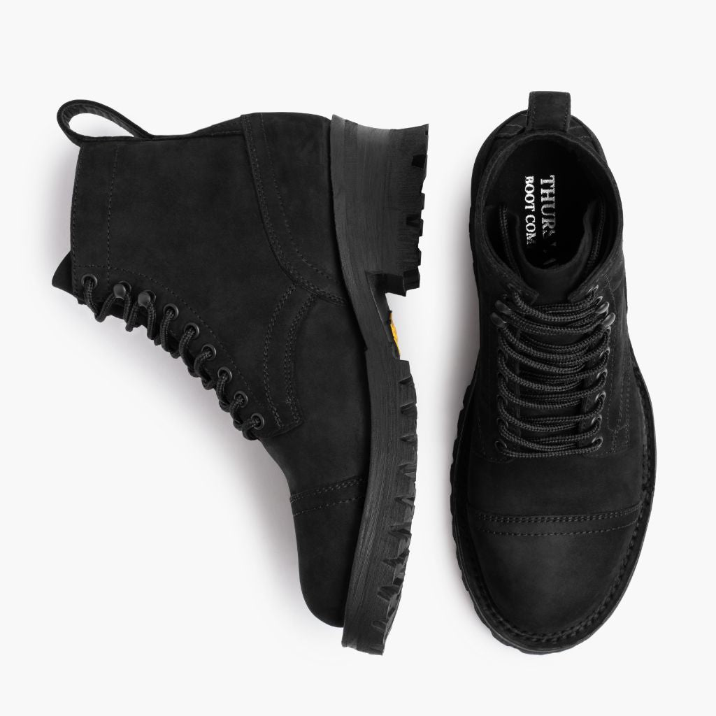Challenger Negro Mate Botas de cuero para Hombre - Contrafuerte de talón reforzado y doble costura de precisión