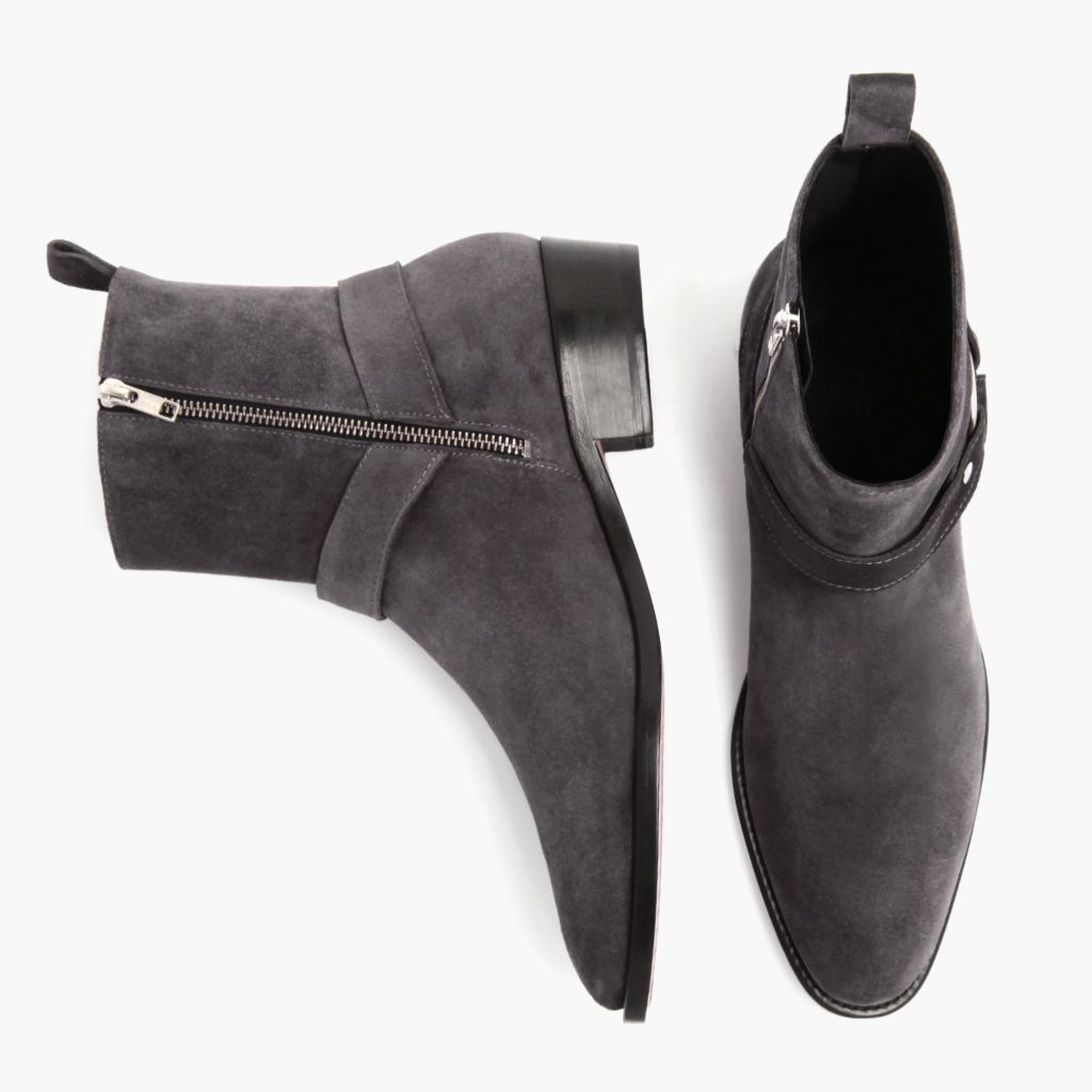 Harness Gris Suede Botas de cuero para Hombre - Contrafuerte de talón reforzado y doble costura de precisión
