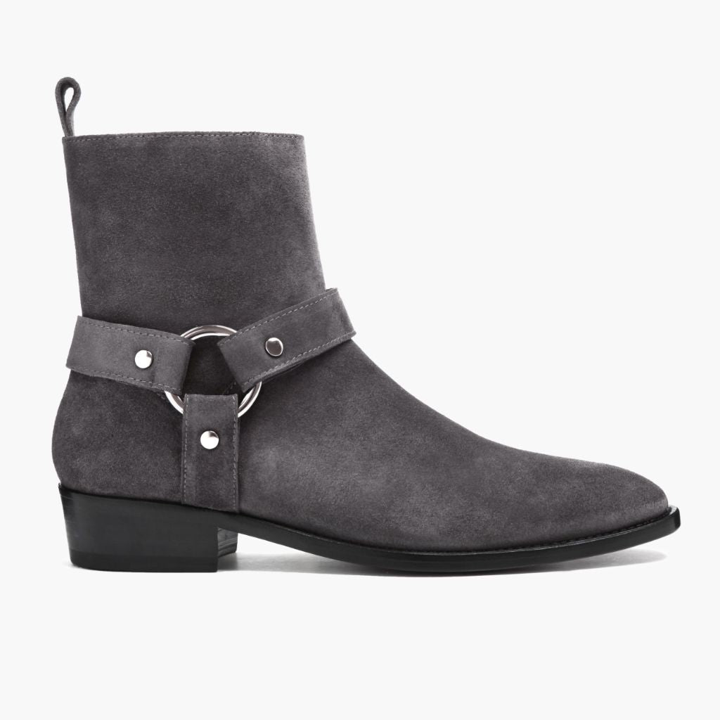 Grey Goatskin Suede Leather Boots - Construcción cosida Goodyear y puntera delantera