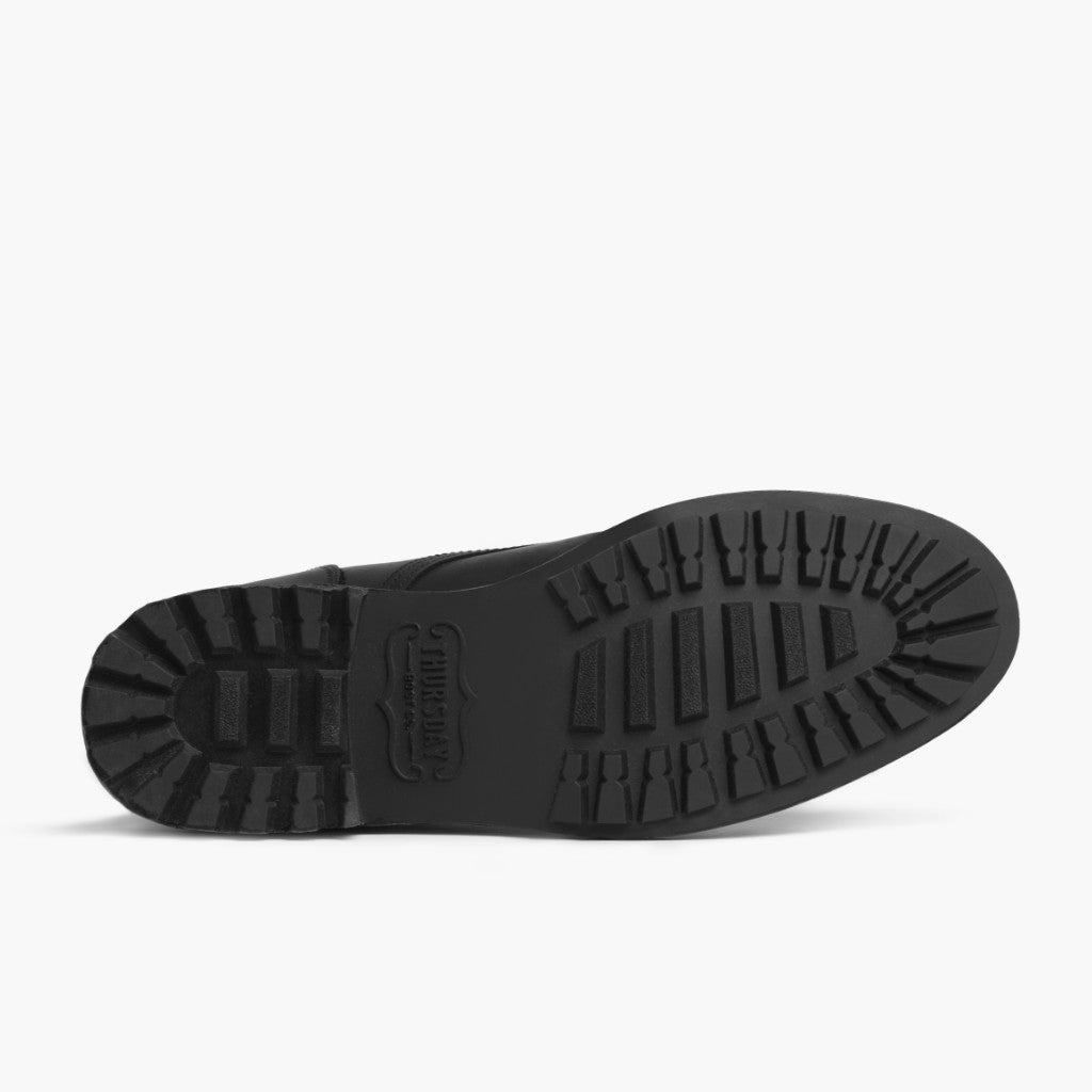 High-Traction Rubber Outsole & Lug Tread Pattern on Logger Negro Mate Botas de cuero para Hombre