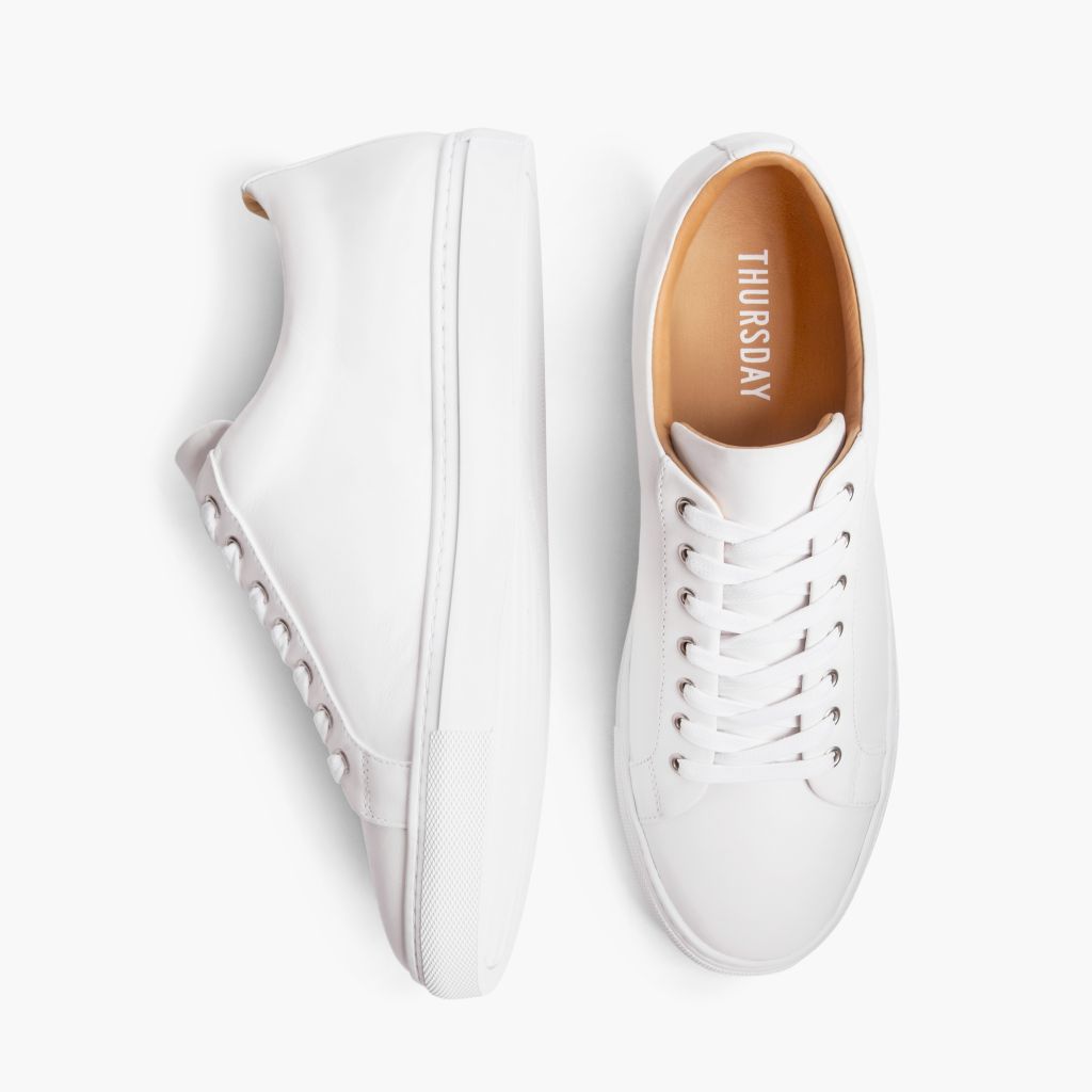 Premier Low Top Blanco Zapatillas de cuero para Hombre For Men - Contrafuerte de talón reforzado y doble costura de precisión