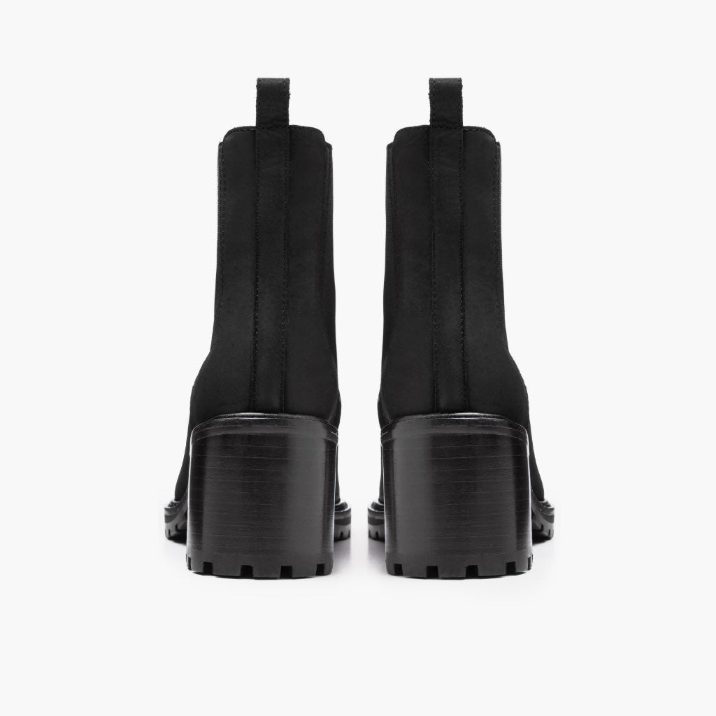 Knockout Negro Mate Botas de cuero para Mujer - Contrafuerte de talón reforzado y doble costura de precisión