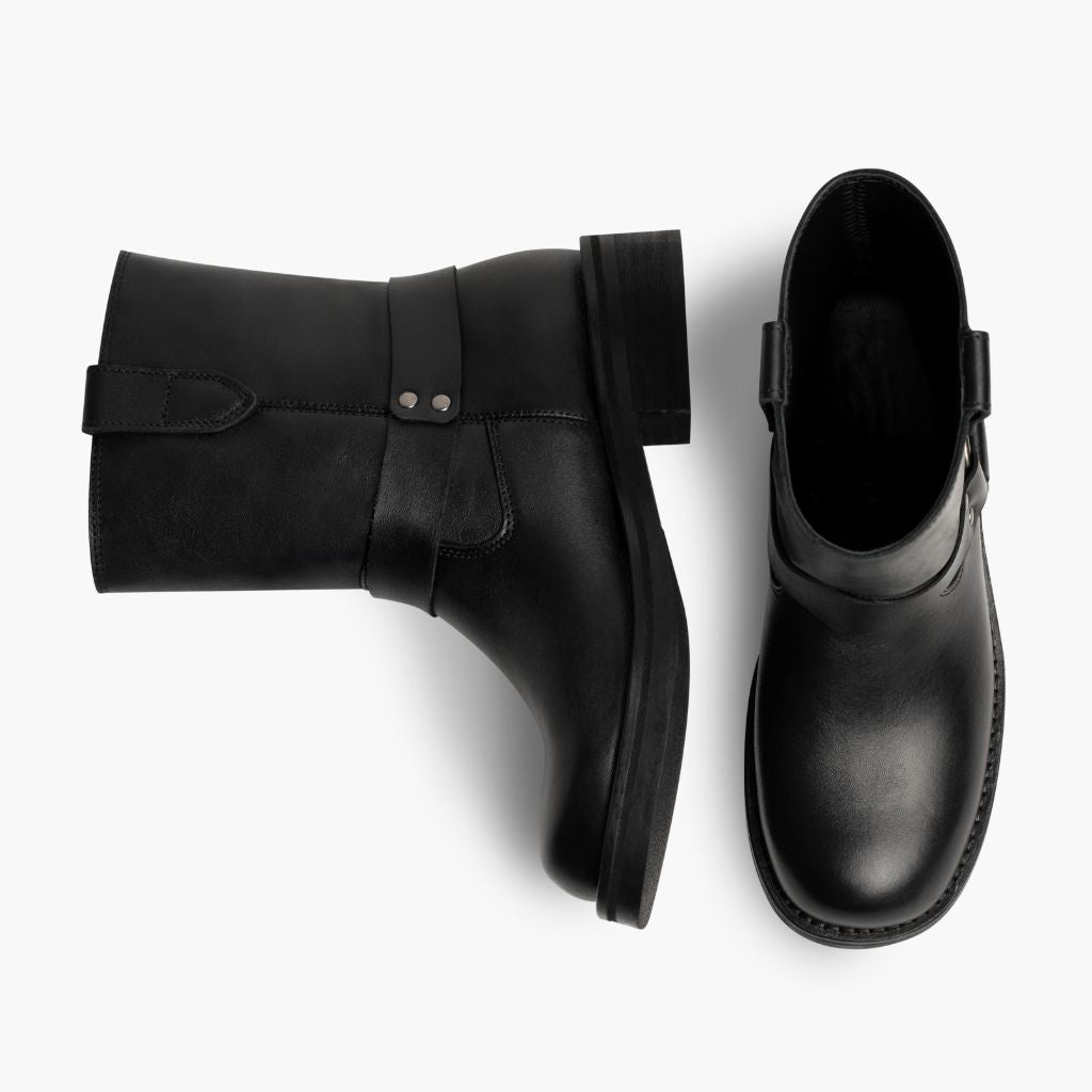 Outlaw Negro Botas de cuero para Mujer - Contrafuerte de talón reforzado y doble costura de precisión