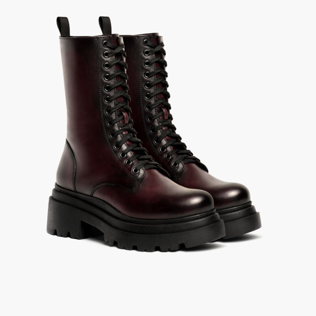 Fatale Negro Cherry Botas de cuero para Mujer en cuero vacuno negro auténtico - Vista de perfil | Comprar online