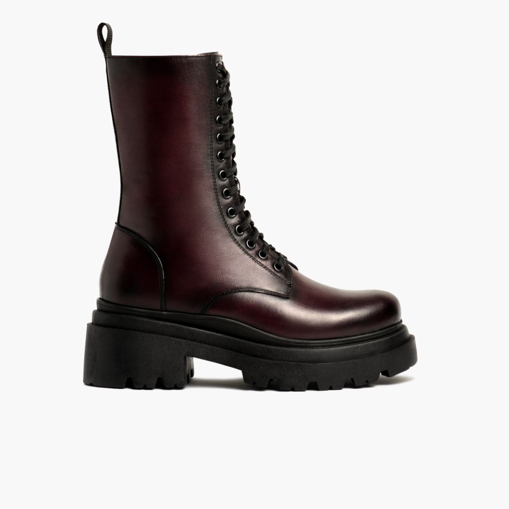 Fatale Negro Cherry Botas de cuero para Mujer - Contrafuerte de talón reforzado y doble costura de precisión