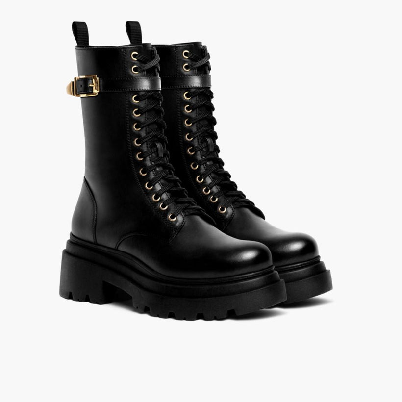 Fatale Negro & Gold Botas de cuero para Mujer