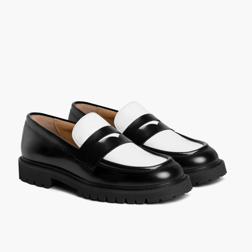 Penny Negro & Blanco Leather Loafers para Mujer