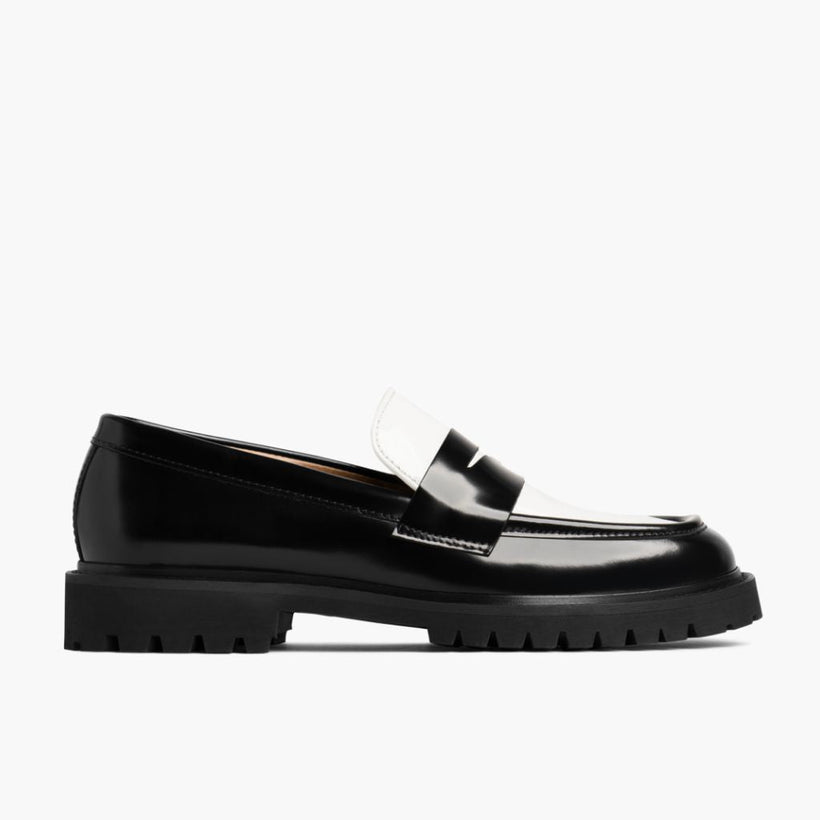 Penny Negro & Blanco Leather Loafers para Mujer