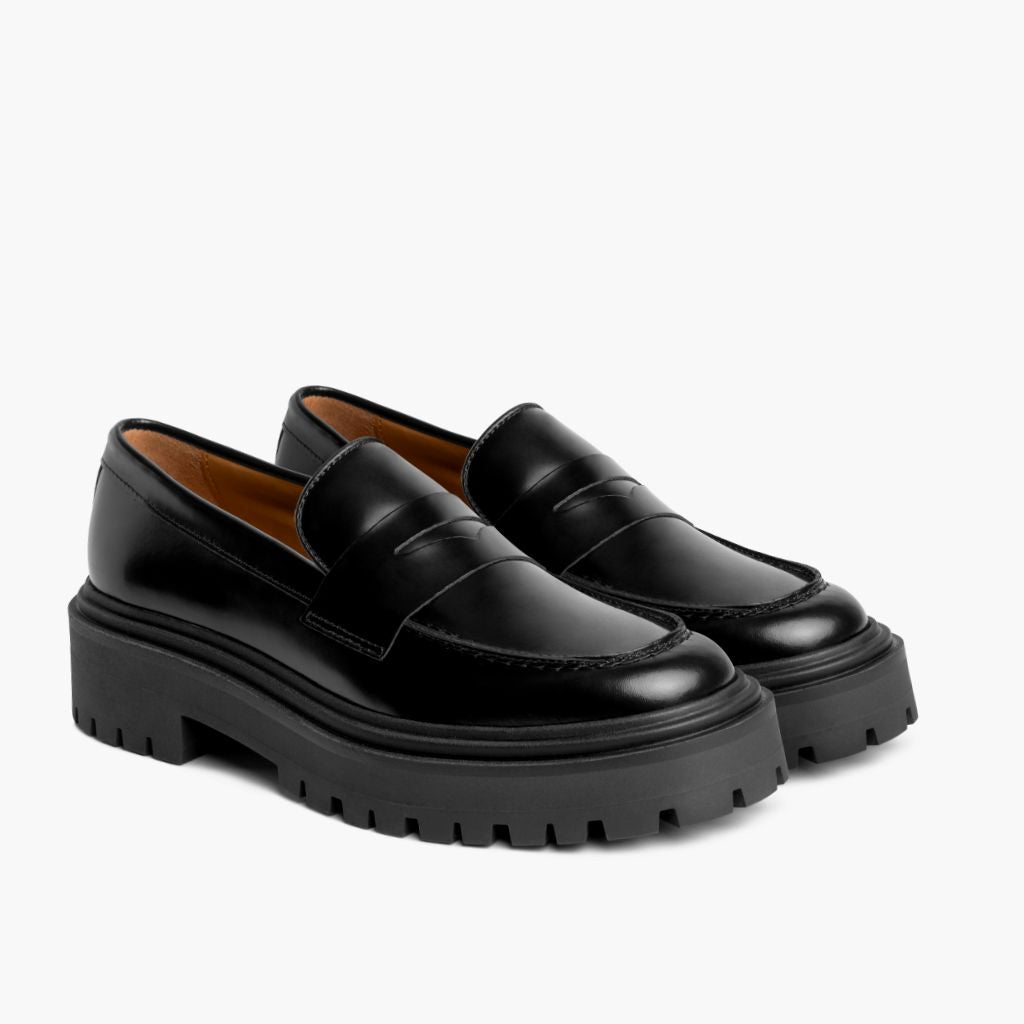 Penny Platform Negro Mocasines de cuero para Mujer en cuero vacuno negro auténtico - Vista de perfil | Comprar online