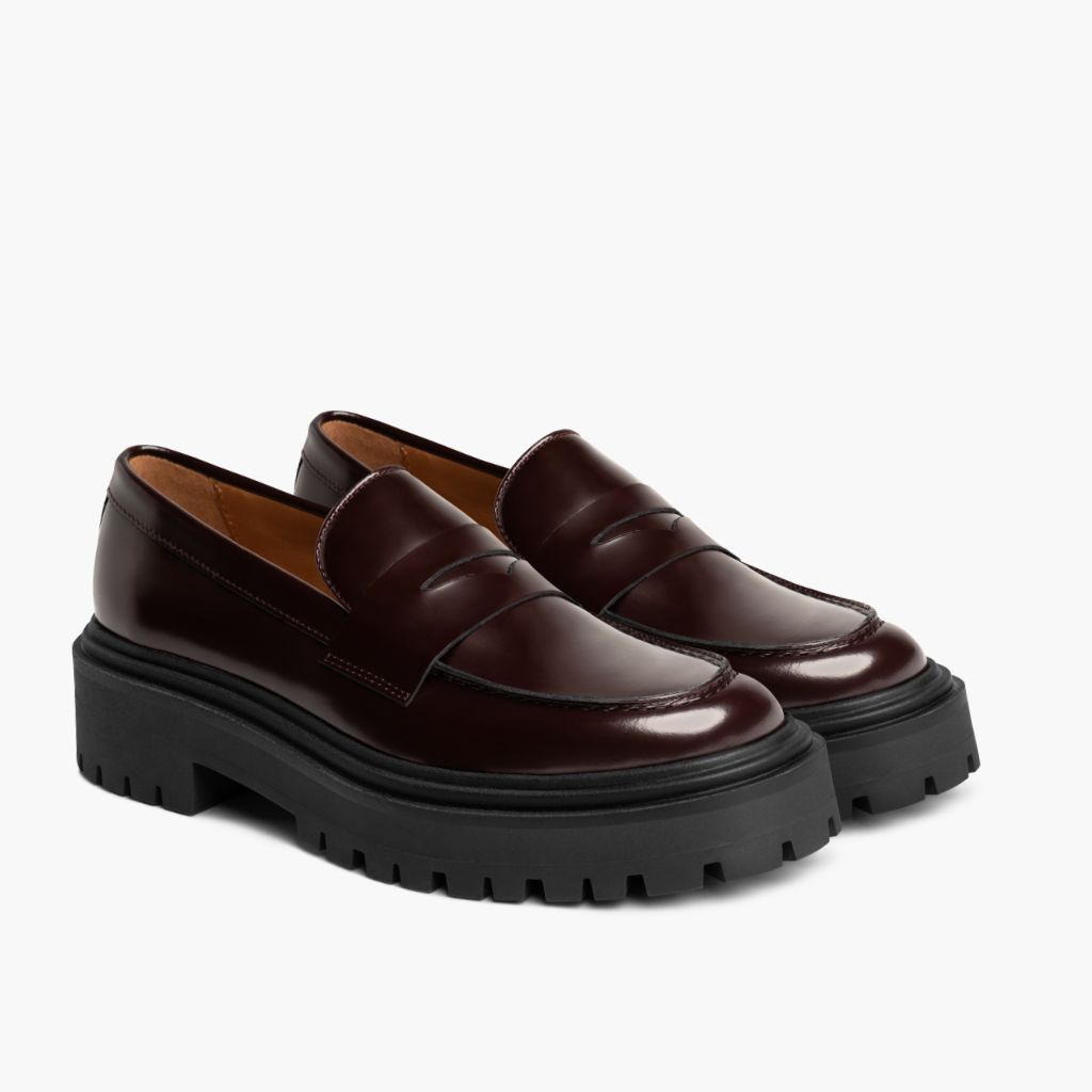 Penny Platform Borgoña Botas de cuero para Mujer in Burgundy Full-Grain Leather - Vista de perfil | Comprar online