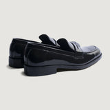 High-Traction Rubber Outsole & Lug Tread Pattern on Baxton Black Patent Leather Loafers For Men