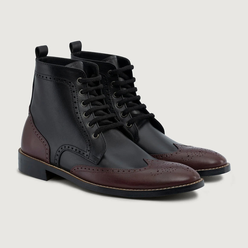 Duster Brogues Derby Granate Negro Botas de cuero - StudGuard para Hombre