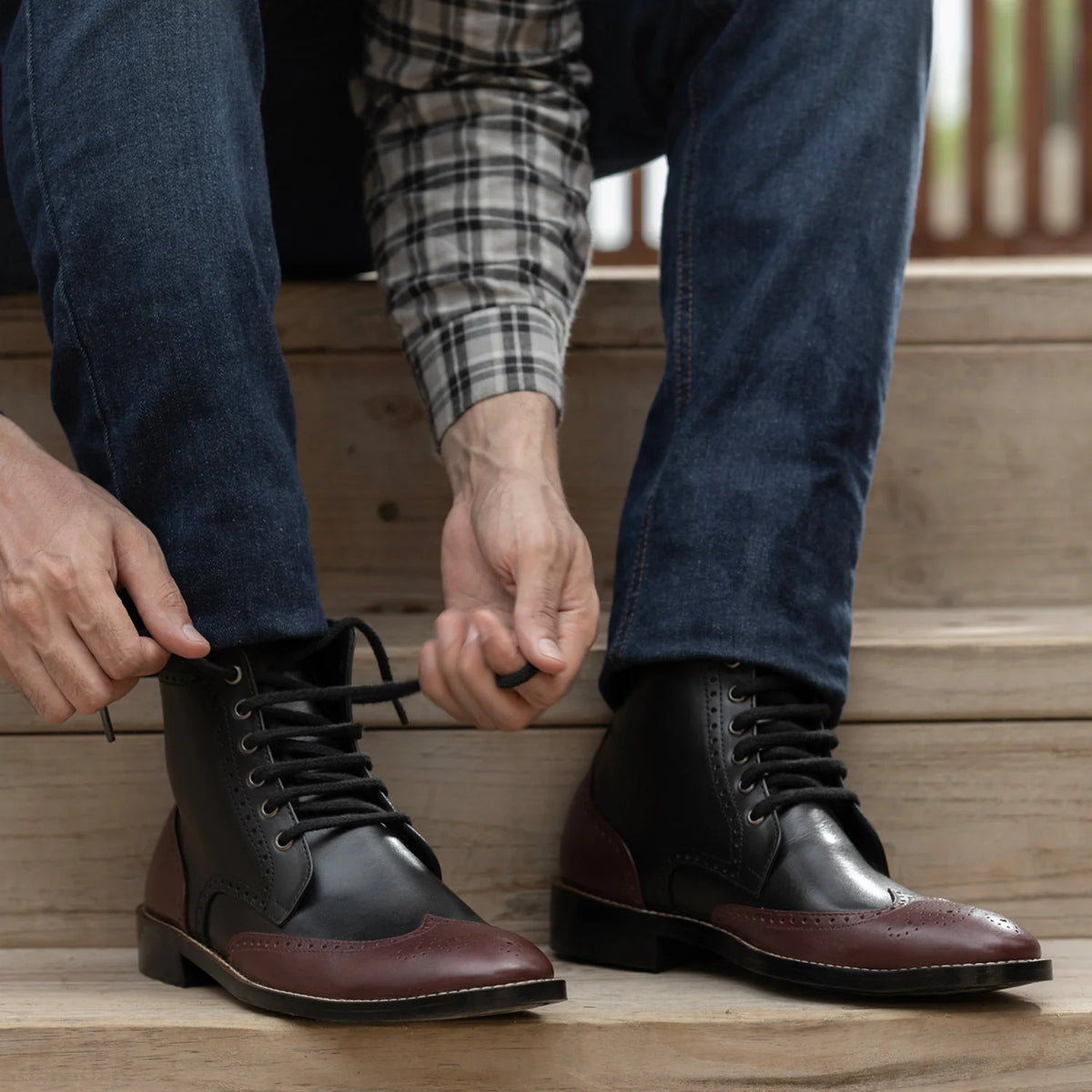 Orlaven Duster Brogues Derby Granate Negro Botas de cuero - StudGuard para Hombre footwear image 10