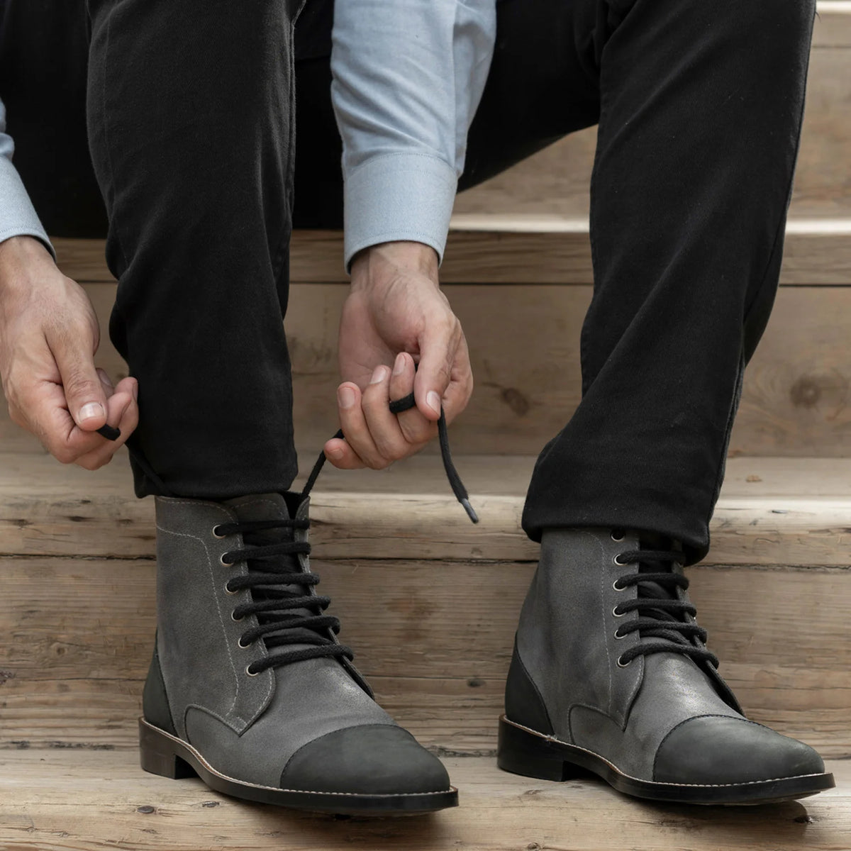 Orlaven Knight Derby Gris & Negro Botas de cuero - StudGuard para Hombre footwear image 10