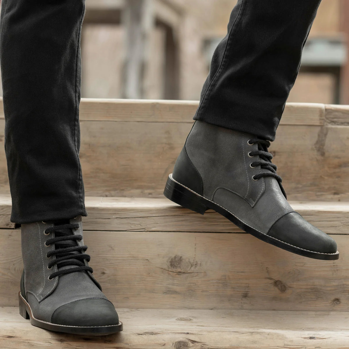 Orlaven Knight Derby Gris & Negro Botas de cuero - StudGuard para Hombre footwear image 9