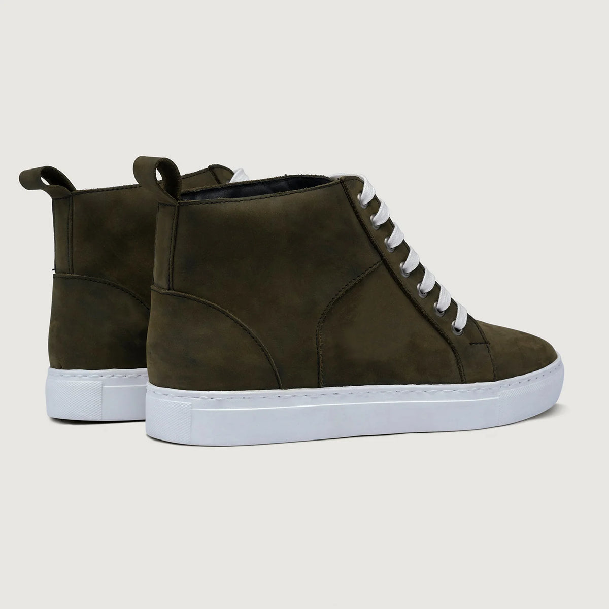 Marty High Top Olive Pullup Zapatillas de cuero para Hombre For Men - Contrafuerte de talón reforzado y doble costura de precisión