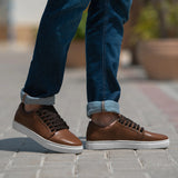 Tan Full-Grain leather Sneakers - Goodyear Welt Construction & Front Toe Box Detail