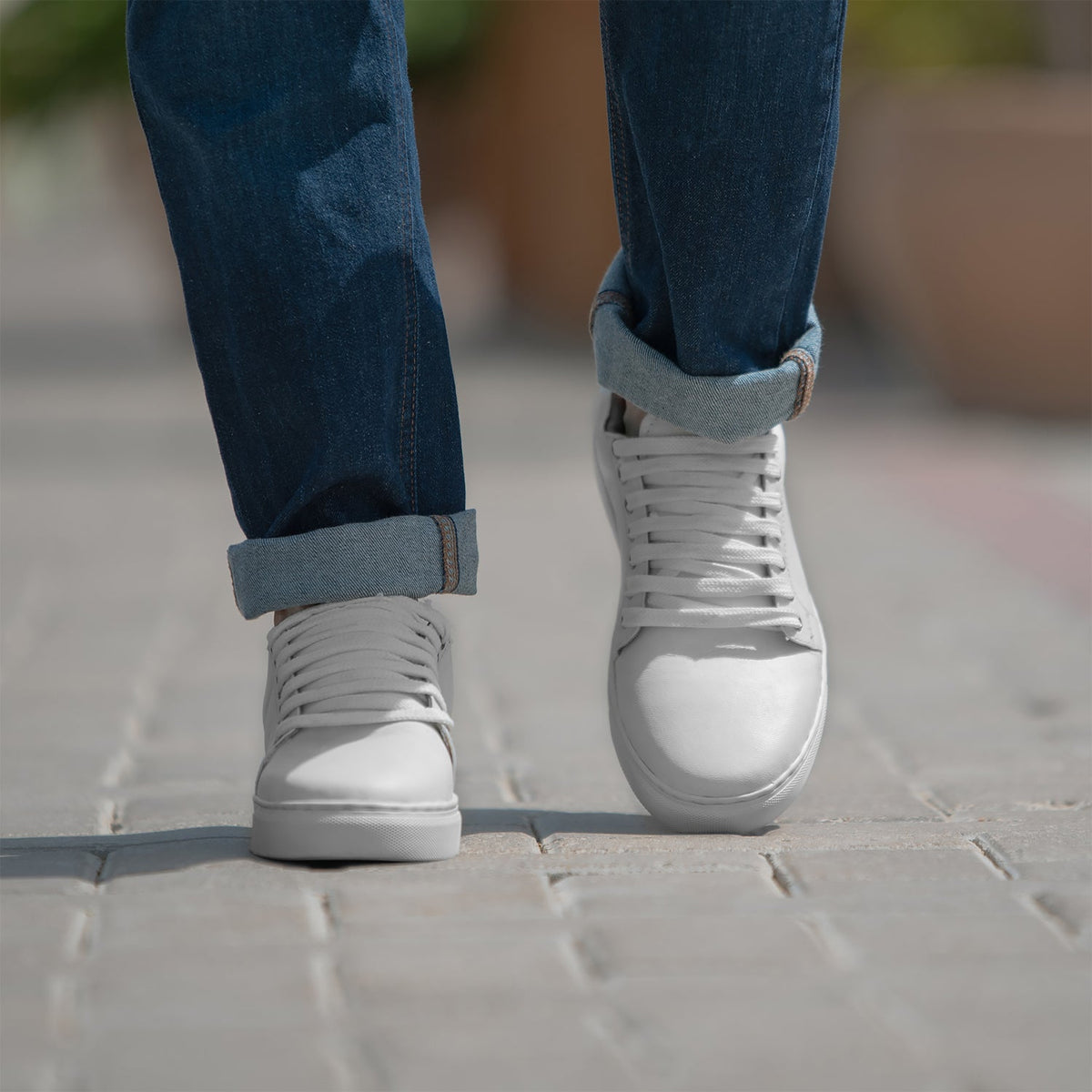 Murphy Low Top Blanco Zapatillas de cuero para Hombre - Contrafuerte de talón reforzado y doble costura de precisión