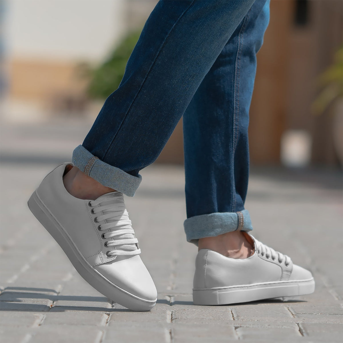 White Full-Grain leather Sneakers - Construcción cosida Goodyear y puntera delantera