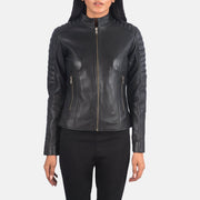 
Vista de detalle of Band & Zipper Hardware on Adalyn Acolchado Negro Chaqueta Biker de Cuero para Mujer