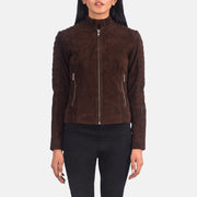 
Adalyn Acolchado Moca Suede Chaqueta Biker de Cuero para Mujer in Mocha Brown Goatskin Suede - Vista frontal y silueta entallada | Comprar online