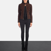 
Vista de detalle of Band & Zipper Hardware on Adalyn Acolchado Moca Suede Chaqueta Biker de Cuero para Mujer
