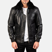 Men's Airin G-1 Negro Cazadora Bomber de Cuero para Hombre in Black Sheepskin Leather - Vista frontal y silueta a medida | Comprar online