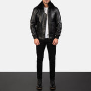 Men's Airin G-1 Negro Cazadora Bomber de Cuero para Hombre - Vista de perfil lateral con corte ergonómico de manga