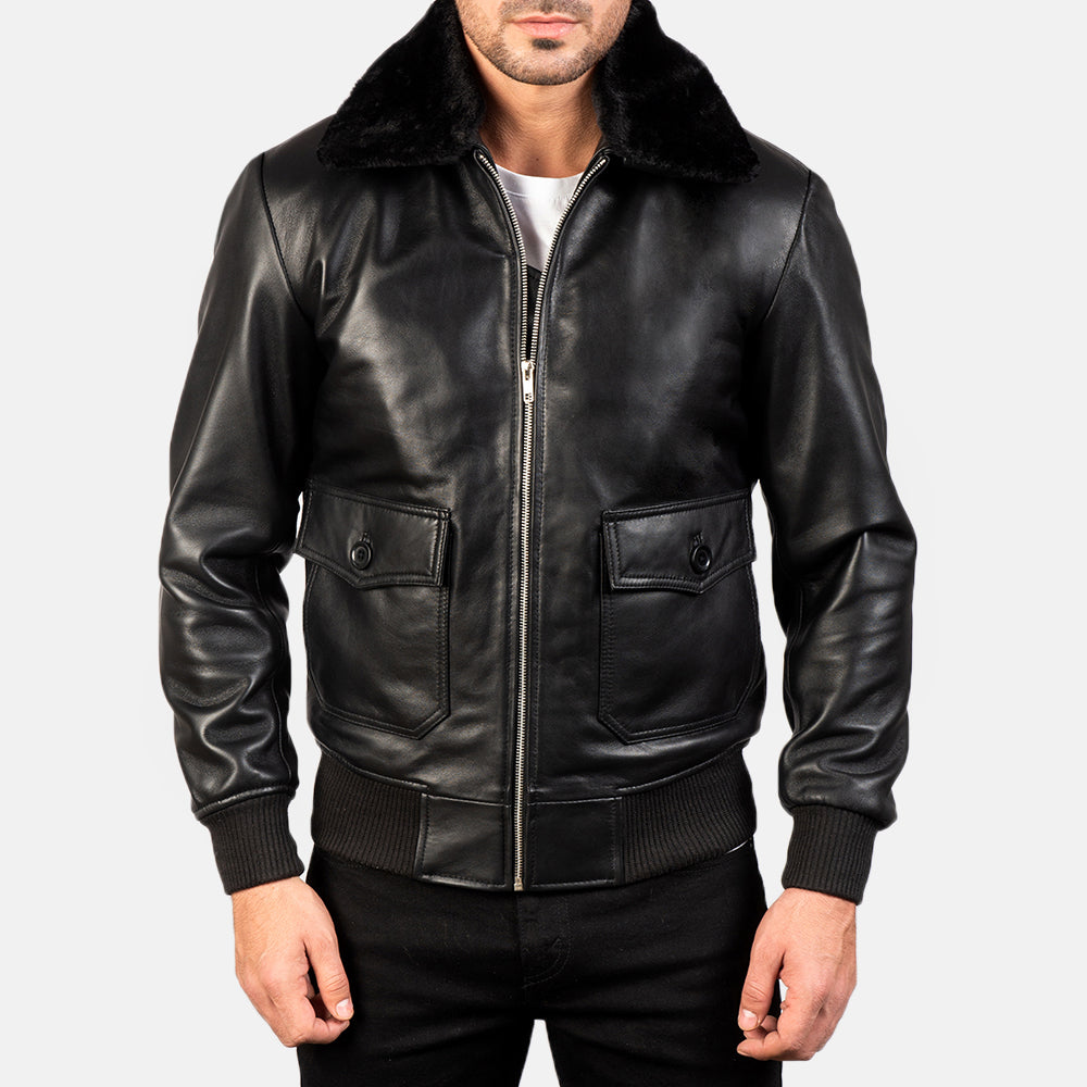 Detalle de cerca of Shirt with Removable Fur &amp; Zipper Hardware on Men's Airin G-1 Negro Cazadora Bomber de Cuero para Hombre