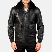 Detalle de cerca of Shirt with Removable Fur &amp; Zipper Hardware on Men's Airin G-1 Negro Cazadora Bomber de Cuero para Hombre