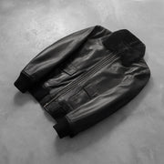 Rib Knit &amp; Hem Craftsmanship Construction Detail on Men's Airin G-1 Negro Cazadora Bomber de Cuero para Hombre