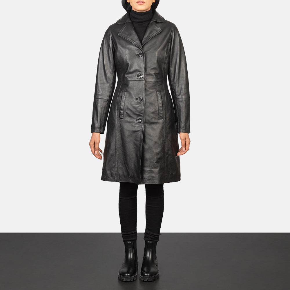 
Alexis Negro Single Breasted Abrigo de Cuero para Mujer in Black Cowhide Leather - Vista frontal y silueta entallada | Comprar online