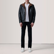 Brown Sheepskin Leather Bomber Jacket - Vista trasera con ajuste entallado en hombros y bajo impecable