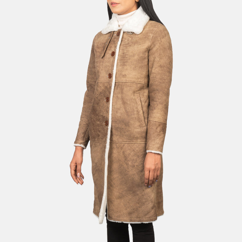 Alina Shearling Marrón Abrigo de Cuero para Mujer