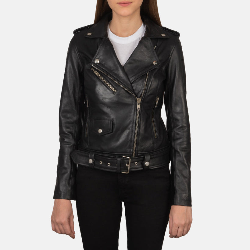 Alison Negro Chaqueta Biker de Cuero para Mujer