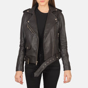 Women's Alison Marrón Chaqueta Biker de Cuero para Mujer in Brown Sheepskin Leather - Vista frontal y silueta a medida | Comprar online
