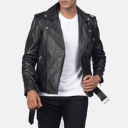 
Vista de detalle of Notch & Zipper & Waist belt Hardware on Allaric Alley Black Leather Biker Jacket