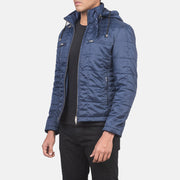 Blue Nylon Winter Jacket - Vista trasera con ajuste entallado en hombros y bajo impecable