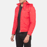 Red Nylon Winter Jacket - Vista trasera con ajuste entallado en hombros y bajo impecable
