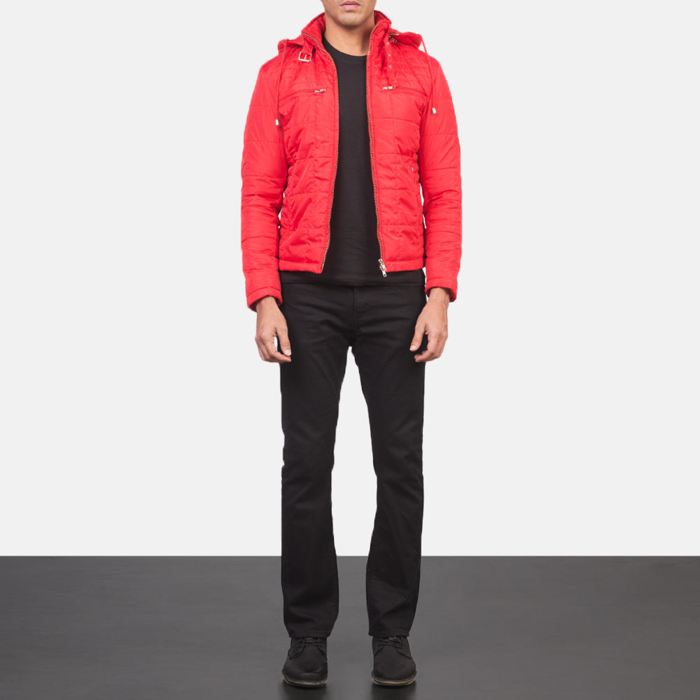 Men's Alps Quilted Red Windbreaker Jacket - Vista de perfil lateral con corte ergonómico de manga