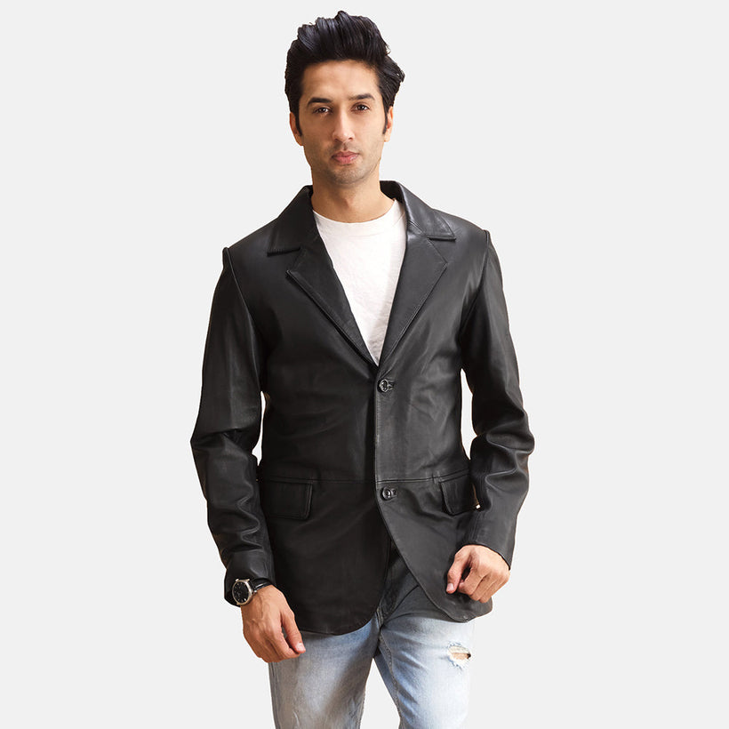 Alyson Negro Blazer de Cuero de Cuero para Hombre