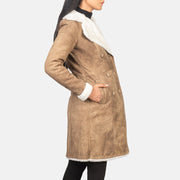 Distressed Brown Sheepskin Snuffed Aviator Jacket - Vista trasera con ajuste entallado en hombros y bajo impecable