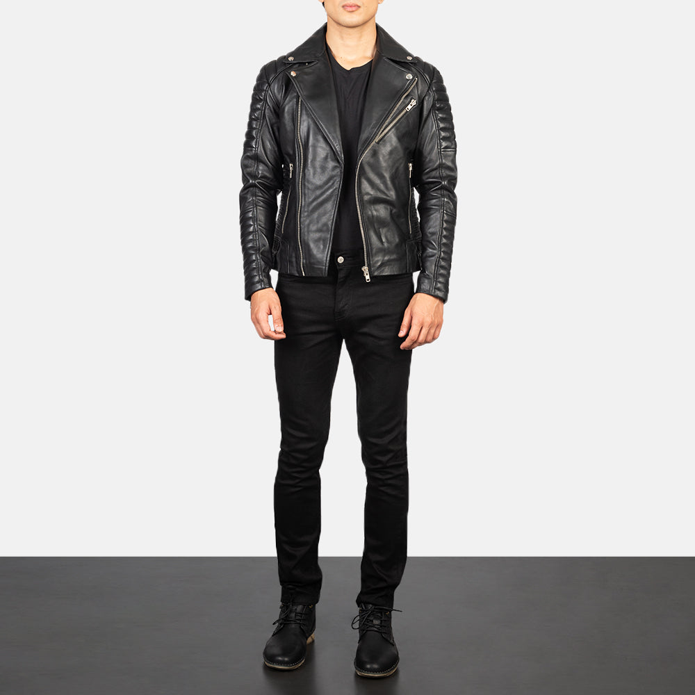 Men's Armand Green Suede Biker Jacket - Vista de perfil lateral con corte ergonómico de manga