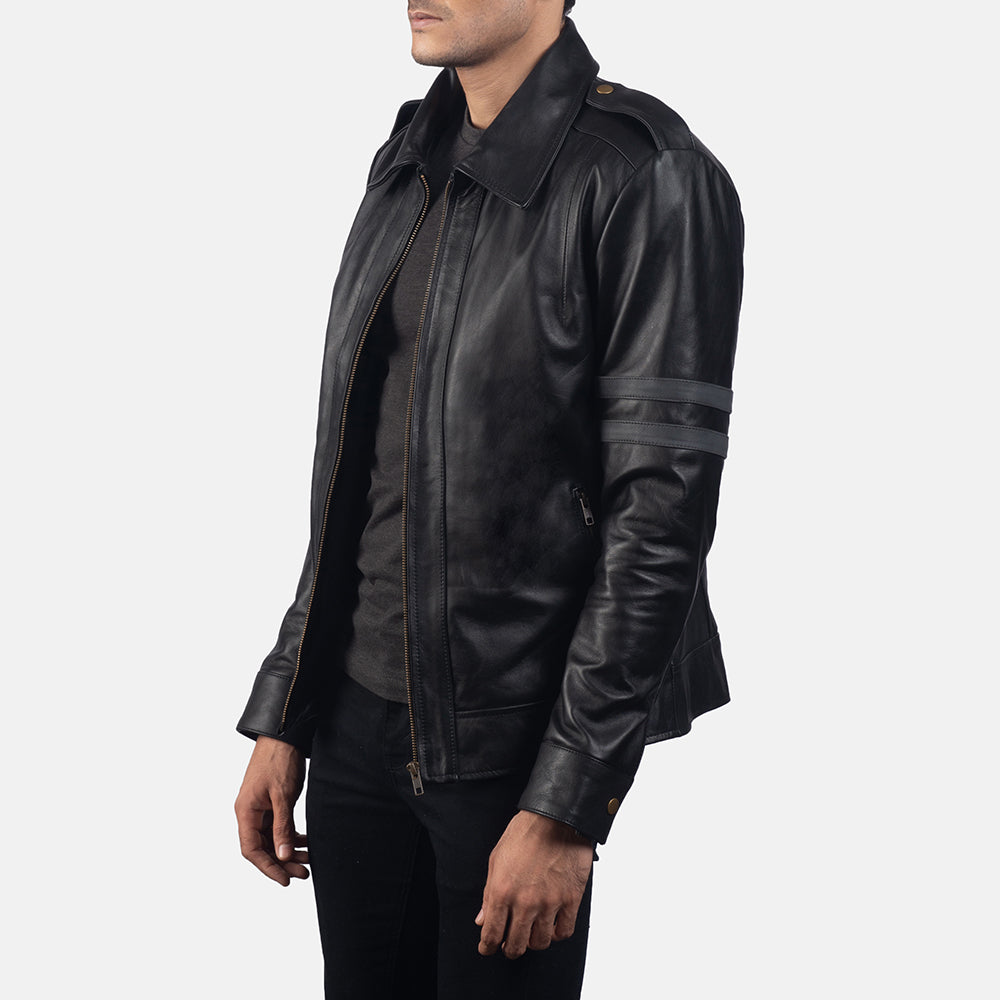 Black Cowhide Leather Biker Jacket - Vista trasera con ajuste entallado en hombros y bajo impecable