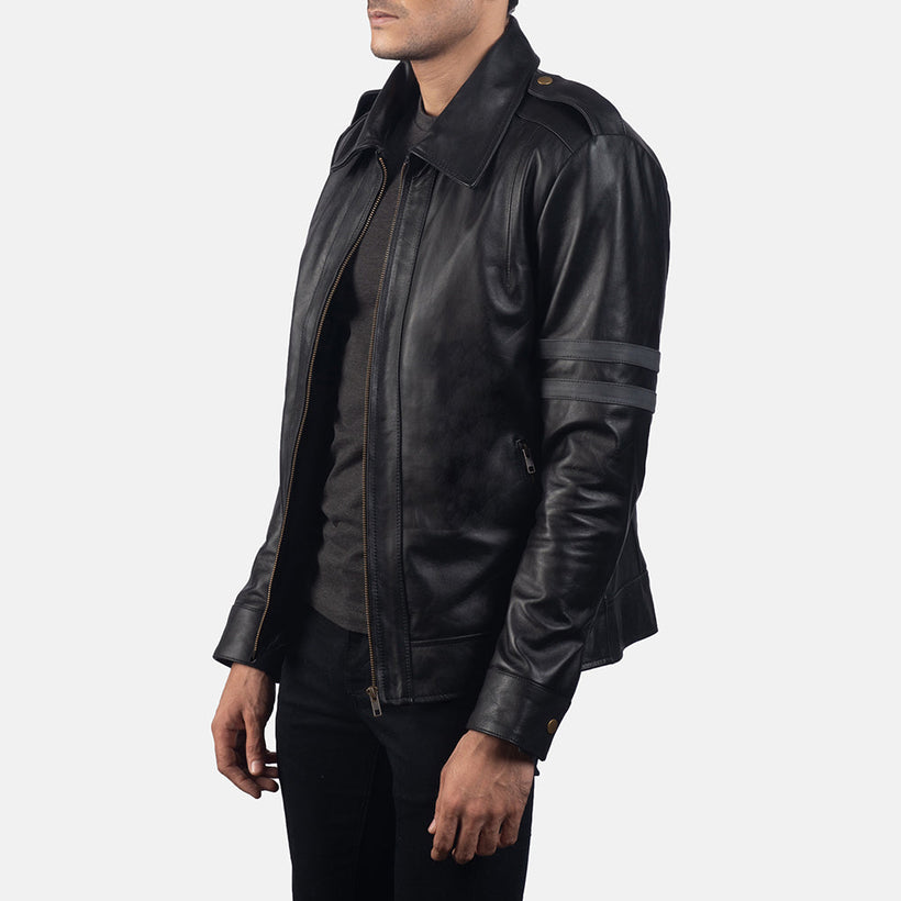 Armstrong Negro Chaqueta Biker de Cuero para Hombre